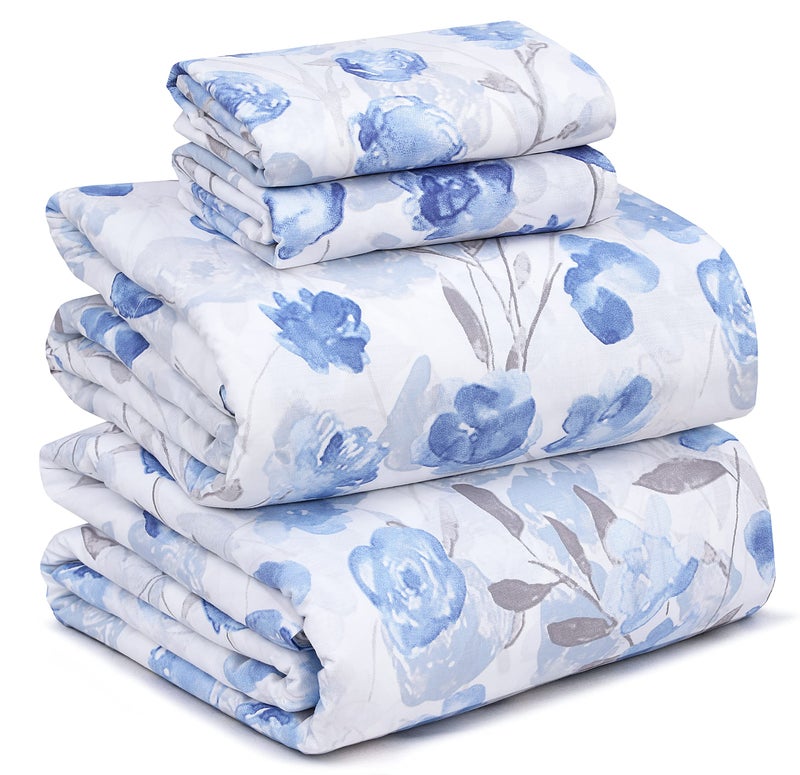 RUVANTI 100% Cotton Full Size Bed Sheets  4 Pieces  Soft & Breathable Percale Weave Bedding  Deep Pocket 16""  Hotel Standard  Crisp Cool Feel  Durable  Perfect Sheet Set Floral  Monotones - Image 1